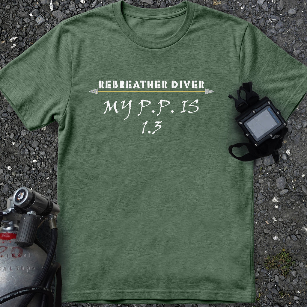 "My P.P. is 1.3" - the ppo2 check we all need in a comfortable Diver's Tee