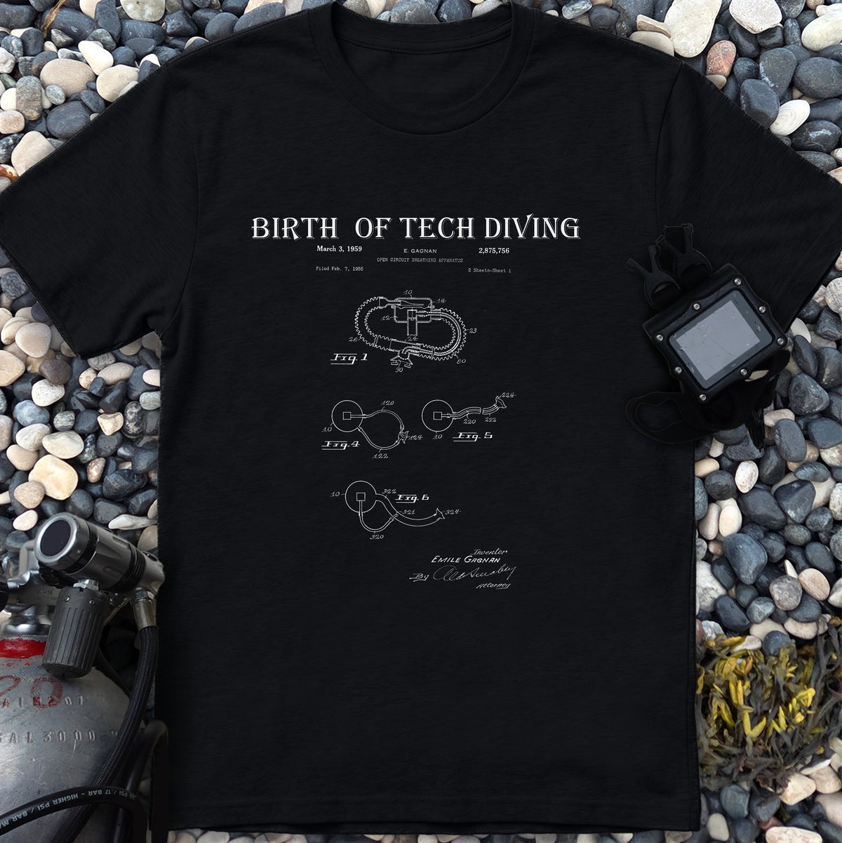 Birth of Tech Diving Gagnan Open Circuit Patent Tee