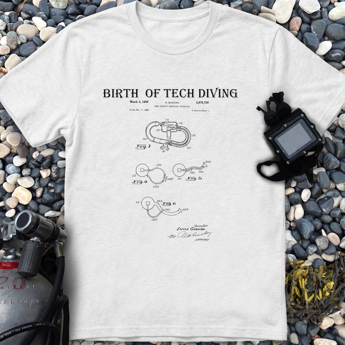 Birth of Tech Diving Gagnan Open Circuit Patent Tee