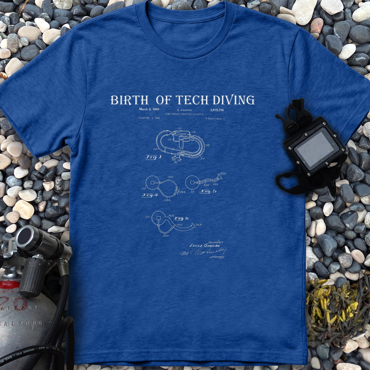 Birth of Tech Diving Gagnan Open Circuit Patent Tee