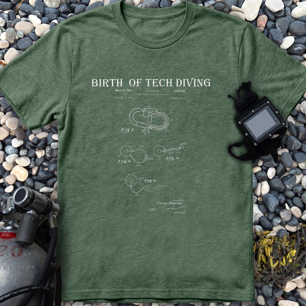 Birth of Tech Diving Gagnan Open Circuit Patent Tee